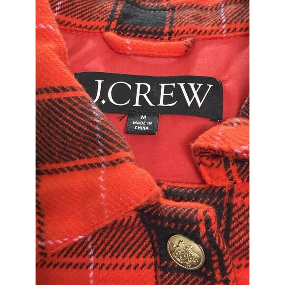 J.Crew Crop Puffer Jacket Red Buffalo Check Plaid Black Western Prep MEDIUM M - Picture 3 of 4